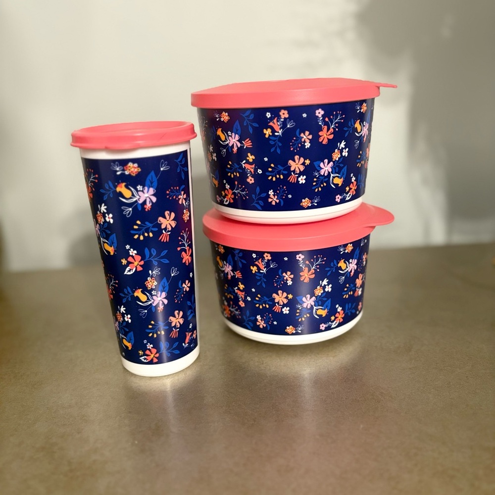 Tupperware Floral Blue and Pink Container‎ Set